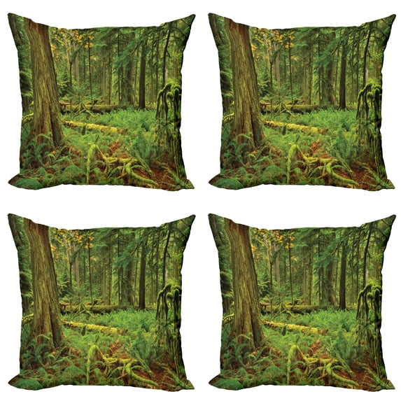 Ambesonne Forest Throw Pillow Cover 4 Pack, Woodland Bushes Moss, 20", Green