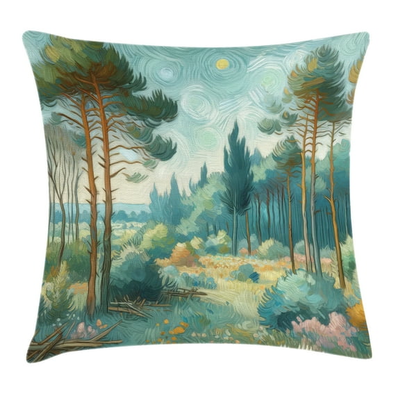 Ambesonne Forest Throw Pillow Cushion Cover, Dramatic Brush Stroke Nature, 28" X 28", Cadet Blue Green Amber