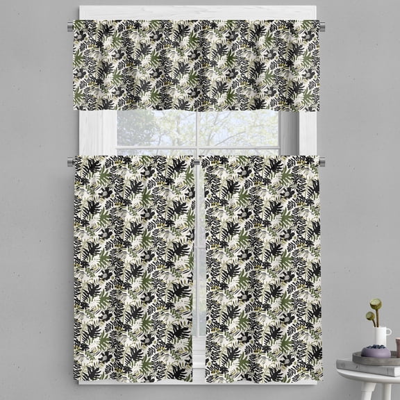 Ambesonne Forest Valance & Curtain, Exotic Fern and Palm Leaves, 55"x45", Charcoal Grey Army Green