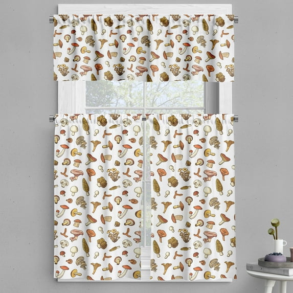 Ambesonne Forest Valance & Curtain, Wild Mushrooms from Autumn, 55"x45", Cinnamon Beige and Tan