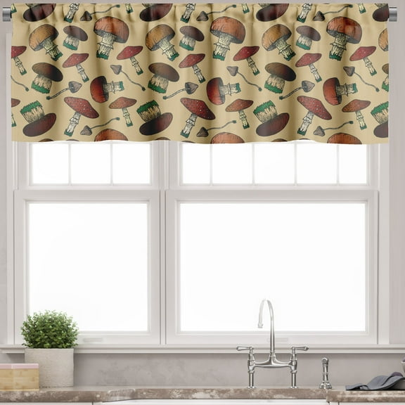 Ambesonne Forest Valance Pack of 2, Graphical Woodland Mushrooms, 54"X18", Pale Camel Multicolor