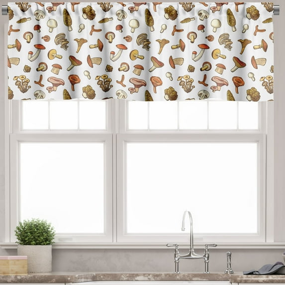 Ambesonne Forest Valance Pack of 2, Mushrooms from Autumn Print, 42"X18", Cinnamon Beige and Tan