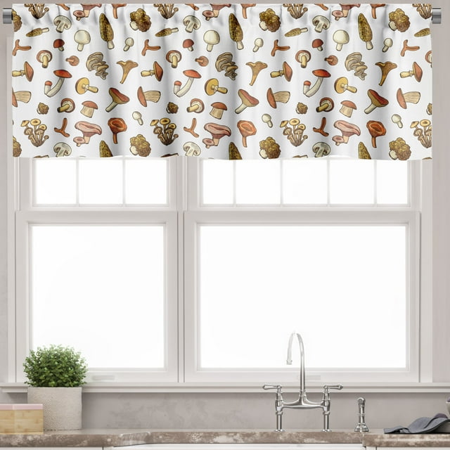 Ambesonne Forest Valance Pack of 2, Wild Mushrooms from Autumn, 54"X12", Cinnamon Beige and Tan
