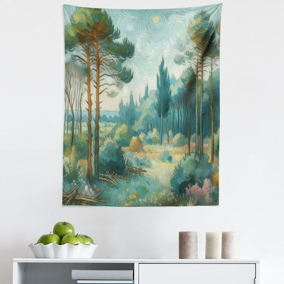 Ambesonne Forest Wall Hanging Tapestry, Dramatic Brush Stroke Nature, 23"x28", Cadet Blue Green Amber