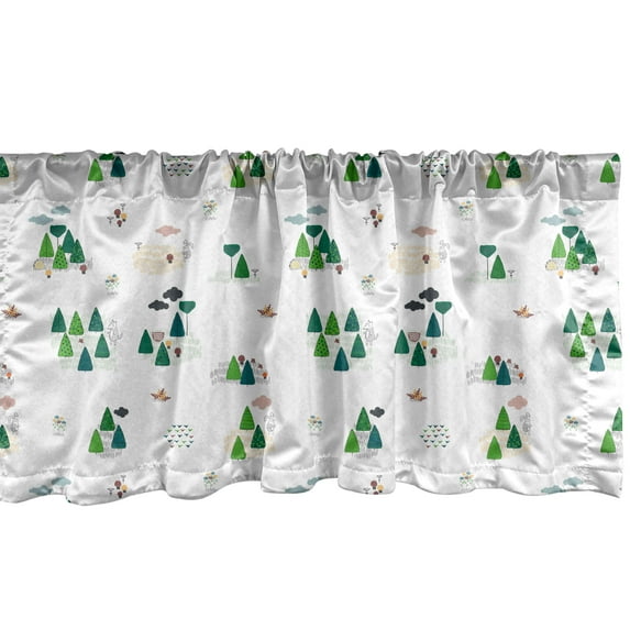 Ambesonne Forest Window Valance, Doodle Style Woodland Items, 54" X 18", Petrol Blue Green