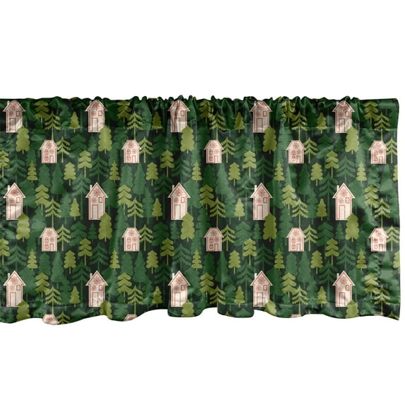 Ambesonne Forest Window Valance, Houses Among Trees Nature, 42" x 12", Apple Green and White
