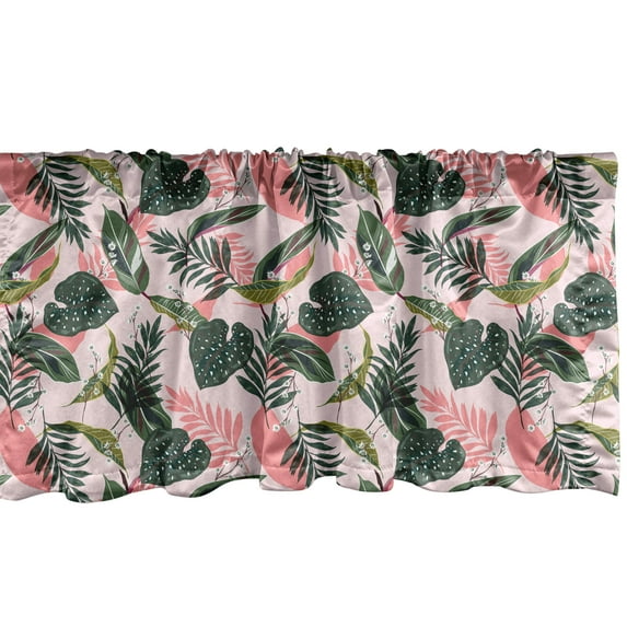 Ambesonne Forest Window Valance, Jungle Tropical Foliage Leaf, 54" X 18", Pale Pink and Dark Green