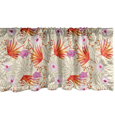 Ambesonne Forest Window Valance, Plants and Hibiscus Flowers, 54" X 18", Multicolor