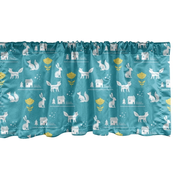 Ambesonne Forest Window Valance, Scandinavian Foxes Squirrels, 42" x 12", Sea Blue Mustard and White