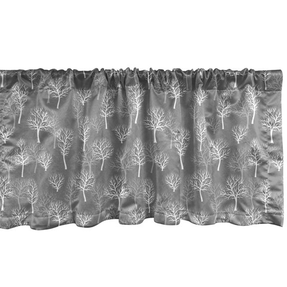 Ambesonne Forest Window Valance, Winter Eco Deciduous Trees, 54" X 18", Dimgray White