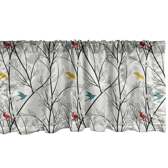 Ambesonne Forest Window Valance, Woodland Nature Birds Trees, 42" x 12", Coconut and Multicolor
