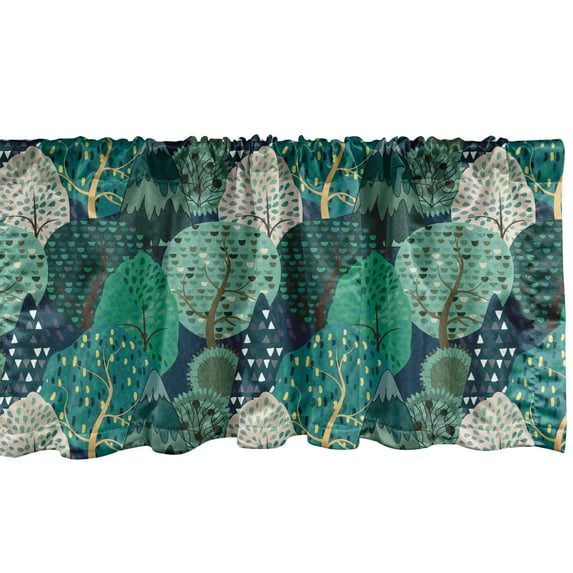 Ambesonne Forest Window Valance, Woodland Trees Nature Art, 54" X 18", Dark Teal Cream Brown