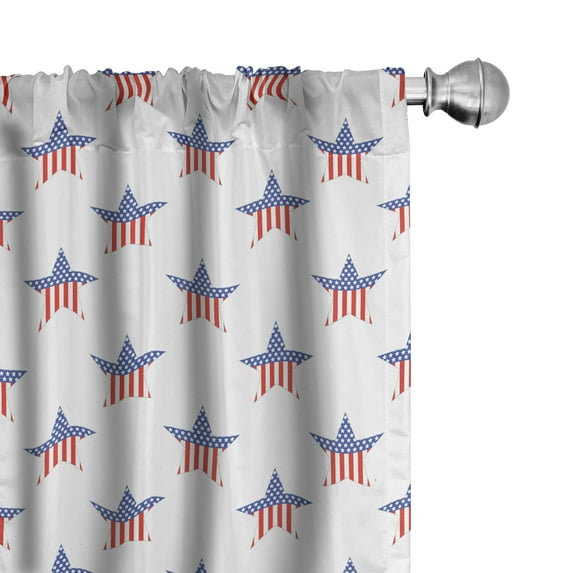 Ambesonne Fourth of July 4-Panel Curtains, Striped Star Shapes, 56"x84", Vermilion Blue White