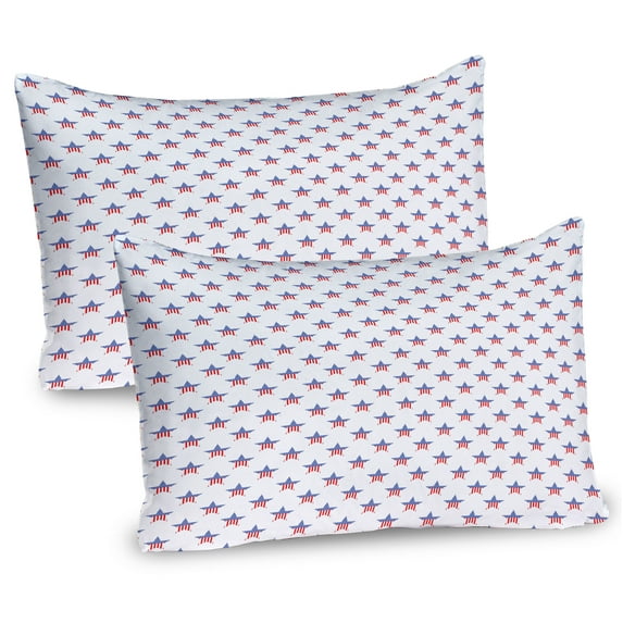 Ambesonne Fourth of July Pillow Sham 2 Pack, Striped Star Shapes, 26"x20", Vermilion Blue White