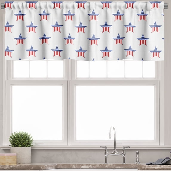 Ambesonne Fourth of July Valance Pack of 2, Striped Star Shapes, 42"X18", Vermilion Blue White