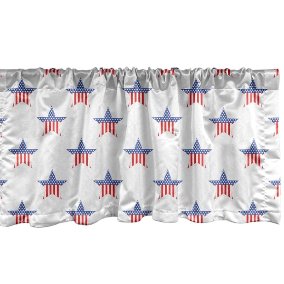 Ambesonne Fourth of July Window Valance, Striped Star Shapes, 42" x 12", Vermilion Blue White