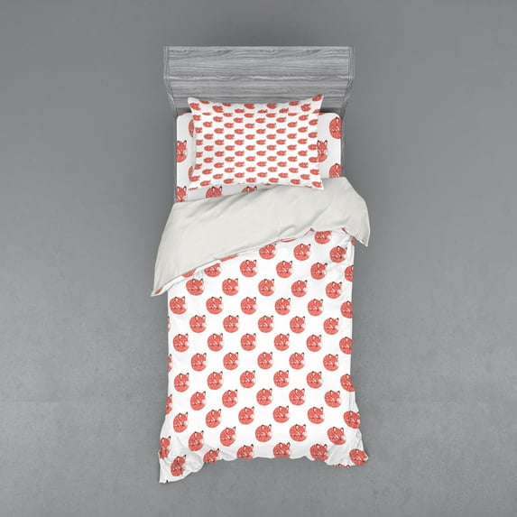 Ambesonne Fox Bedding Set 3 Pcs, Forest Animal with the, Twin, Dark Salmon Paprika