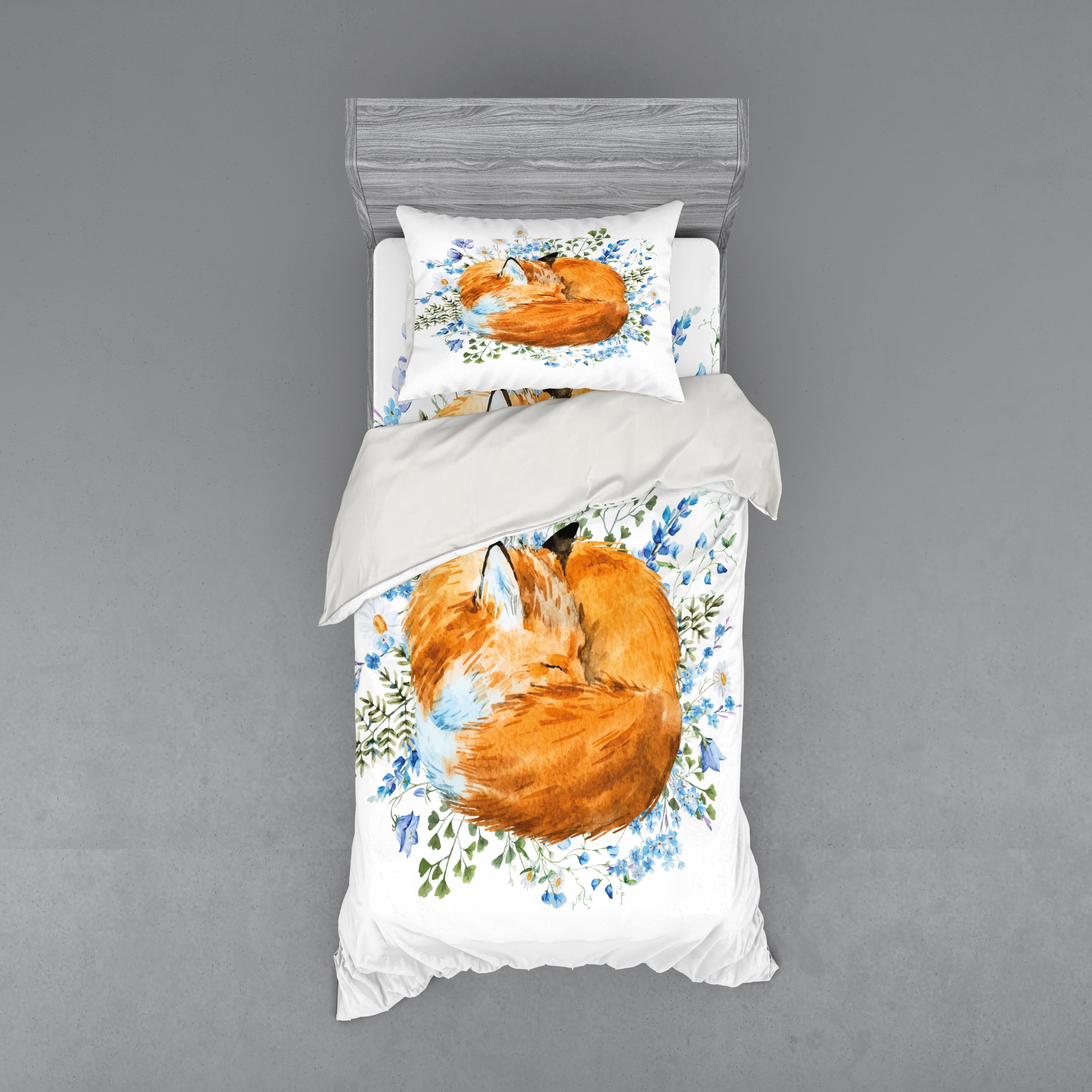 Twin XL Orange and Blue Fox Kids' Duvet Cover Set