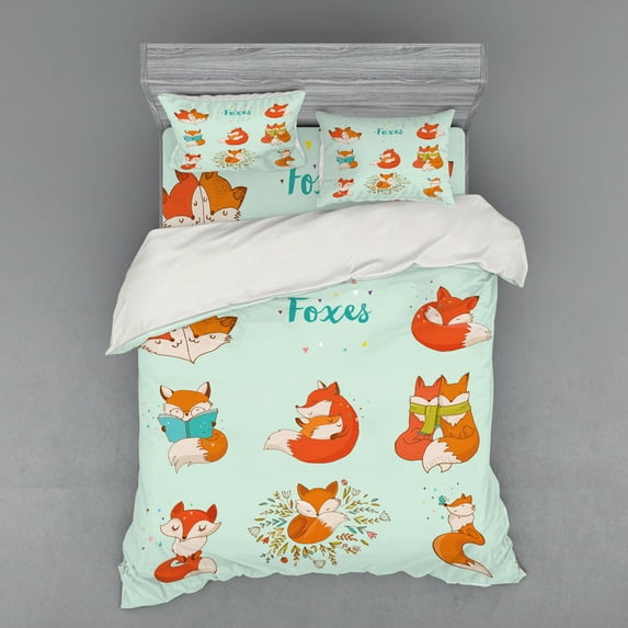 Ambesonne Fox Bedding Set 4 Pcs, Fun Characters Comic, Queen, Multicolor