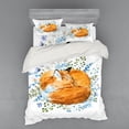 thumbnail image 1 of Ambesonne Fox Bedding Set 4 Pcs, Sleeping Fox Watercolors, Queen, Orange Blue Olive Green, 1 of 3
