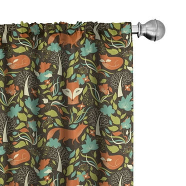 Ambesonne Fox Curtains, Autumn Season Flora Fauna, Pair of 28"x84", Multicolor