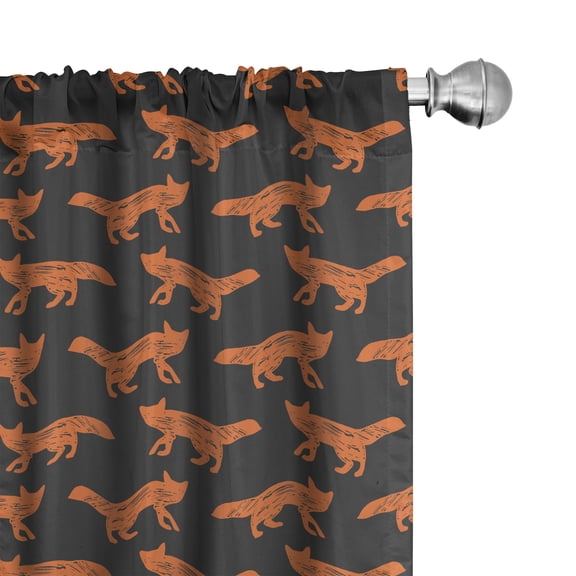 Ambesonne Fox Curtains, Forest Animal Silhouette, Pair of 28"x84", Orange Charcoal Grey