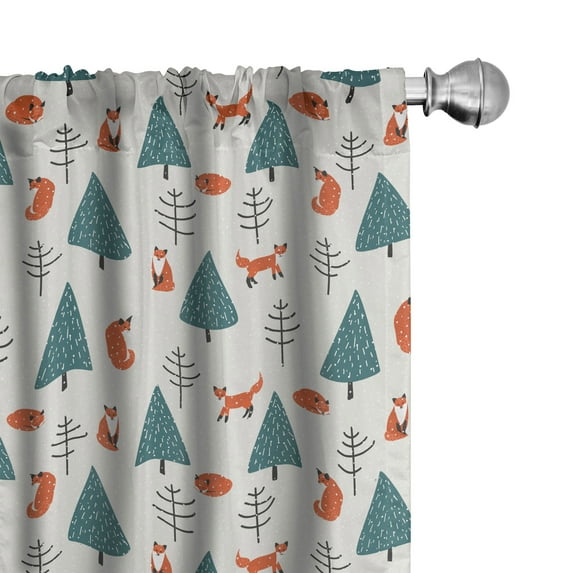 Ambesonne Fox Curtains, Snowy Winter Day in Forest, Pair of 28"x84", Teal Orange Black