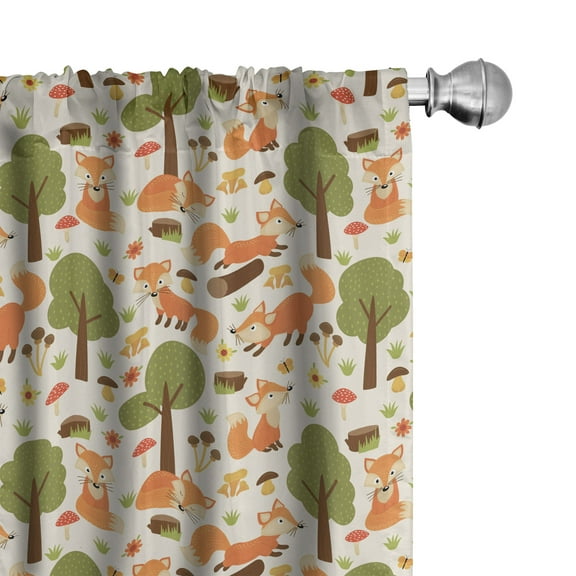 Ambesonne Fox Curtains, Spring Forest Wildlife, Pair of 28"x95", Multicolor