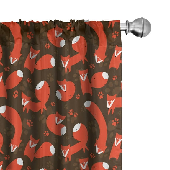 Ambesonne Fox Curtains, Vulpe from Forest, Pair of 28"x95", Orange Army Green White