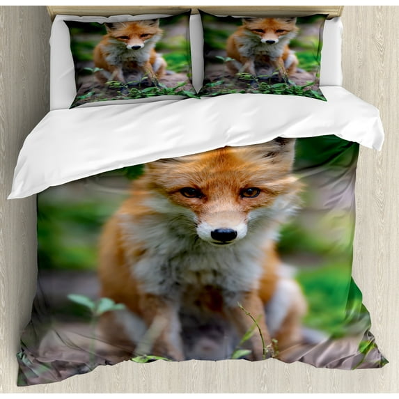 Ambesonne Fox Duvet Cover Set, Young Coyote Photo, 2-Calking, Ginger Multicolor