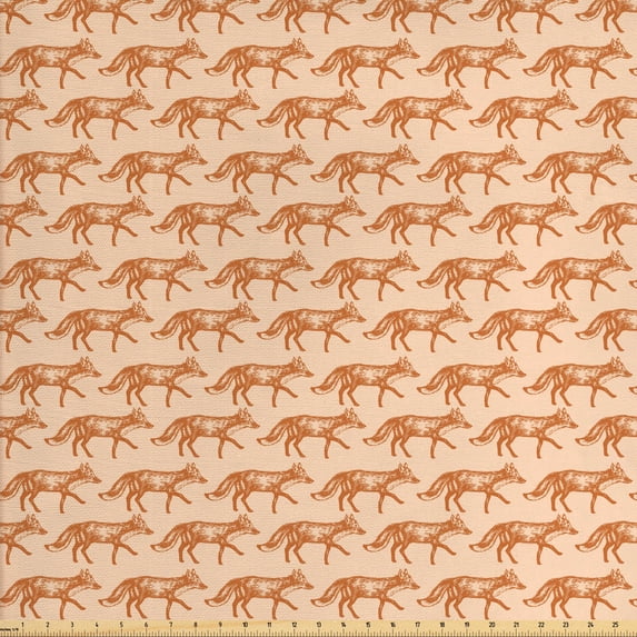 Ambesonne Fox Fabric by the Yard Upholstery, Hand Drawn Wildlife Animals, 5 Yards, Pale Peach Ginger
