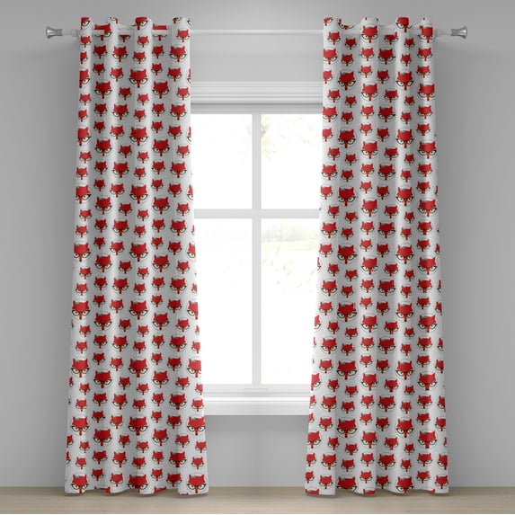 Ambesonne Fox Grommet Curtain, Cartoon Hipster Glasses, 50" x 84", Mint Green Beige Red