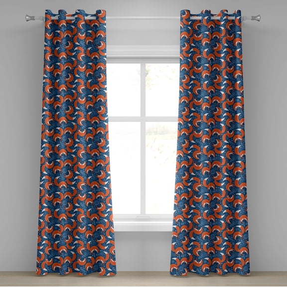 Ambesonne Fox Grommet Curtain, Doodle Hearts and Flowers, 50" x 84", Navy Blue Orange