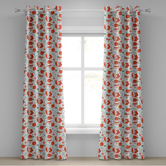 Ambesonne Fox Grommet Curtain, Forest Animals and Foliage, 50" x 84", Dark Coral Almond Green
