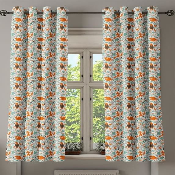 Ambesonne Fox Grommet Curtain, Funny Garden, 50" x 63", Turquoise Orange Brown
