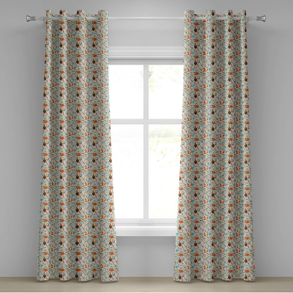 Ambesonne Fox Grommet Curtain, Funny Garden, 50" x 72", Turquoise Orange Brown