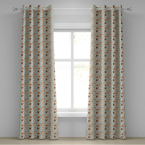 Ambesonne Fox Grommet Curtain, Funny Garden, 50" x 84", Turquoise Orange Brown