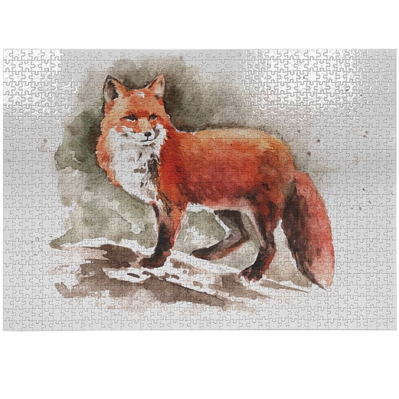 Ambesonne Fox Jigsaw Puzzle, Watercolor Bushy Tail Tod, Heirloom-Quality Fun Activity for Family Durable Cardboard, 1000 pcs, Burnt Sienna White Brown