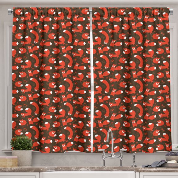 Ambesonne Fox Kitchen Curtains, Vulpe from Forest, 55"x39", Orange Army Green White