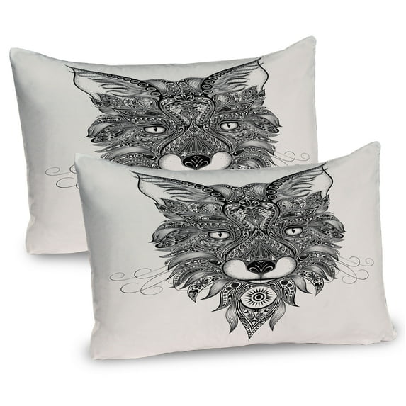 Ambesonne Fox Pillow Sham 2 Pack, Celtic Style, 36"x20", Black Ecru