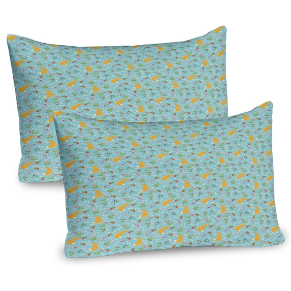 Ambesonne Fox Pillow Sham 2 Pack, Fruits Berries Birds Art, 26"x20", Pale Seafoam and Orange