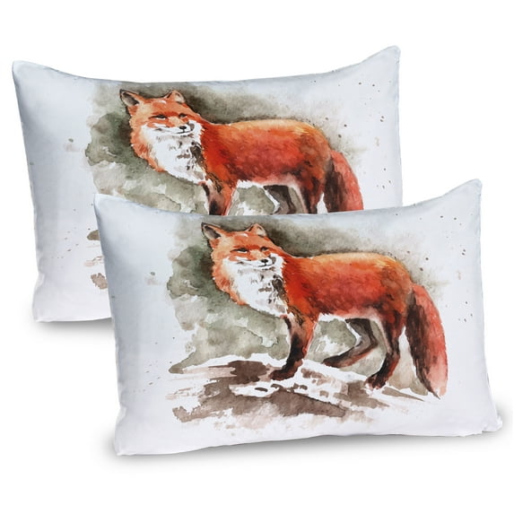 Ambesonne Fox Pillow Sham 2 Pack, Watercolor Bushy Tail Tod, 26"x20", Burnt Sienna White Brown