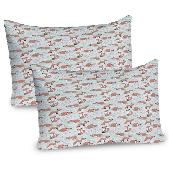 Ambesonne Fox Pillow Sham 2 Pack, Wild Forest Animals Polka Dots, 36"x20", Salmon Mint Green