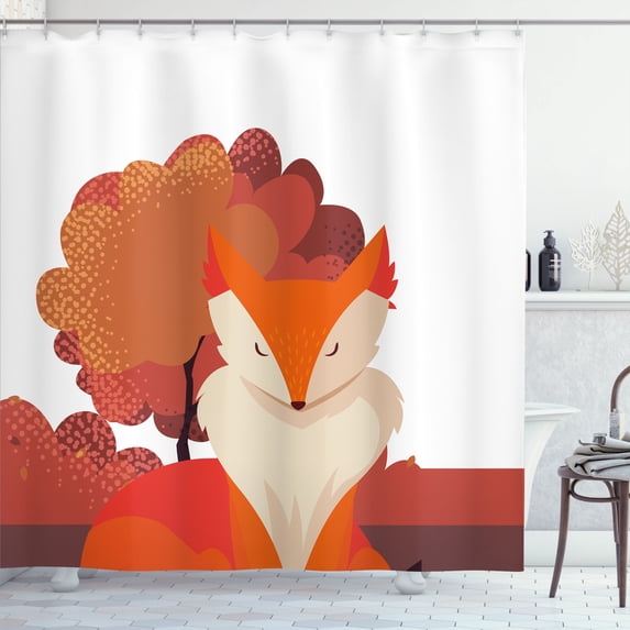 Ambesonne Fox Shower Curtain, Animal Against Orangish Trees, 69"Wx75"L, Dark Orange Pale Mustard