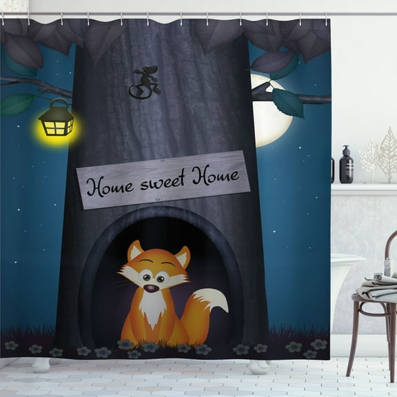 Ambesonne Fox Shower Curtain, Animal Standing in a Tree Art, 69"Wx84"L, Dark Sky Blue Cinnamon