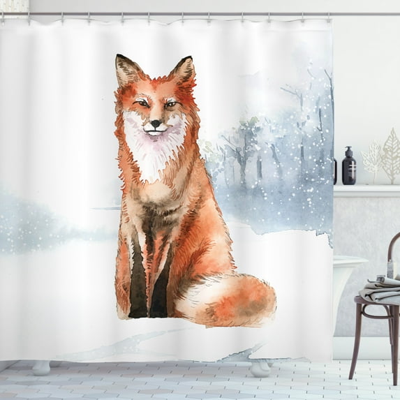 Ambesonne Fox Shower Curtain, Fine Art Winter Animal Painting, 69"Wx75"L, Blue Grey Burnt Orange