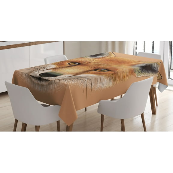 Ambesonne Fox Tablecloth Rectangular Table Cover, Fluffy Face Forest, 52"x70",