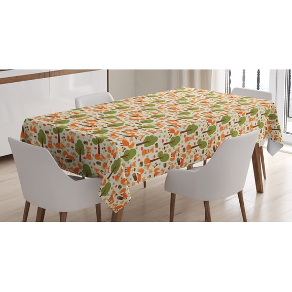 Ambesonne Fox Tablecloth Rectangular Table Cover, Spring Forest Wildlife, 60"x90", Multicolor
