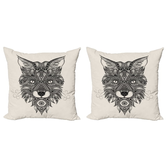 Ambesonne Fox Throw Pillow Cover 2 Pack, Celtic Style, 16", Black Ecru
