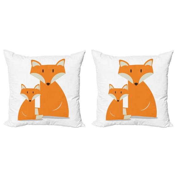 Ambesonne Fox Throw Pillow Cover 2 Pack, Mother and Animal, 24", Marigold Pastel Green